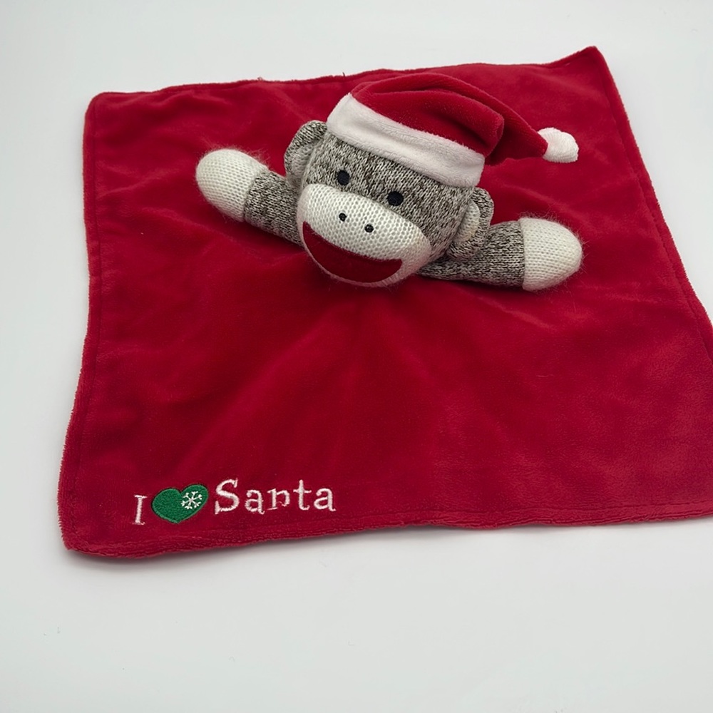 Sock Monkey Lovey I ❤️ Santa Rattle Velvet Satin Security Toy Baby Infant